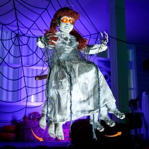 Scary Girl on a Swing Halloween Decoration Sound Activated LED Eyes Screaming
